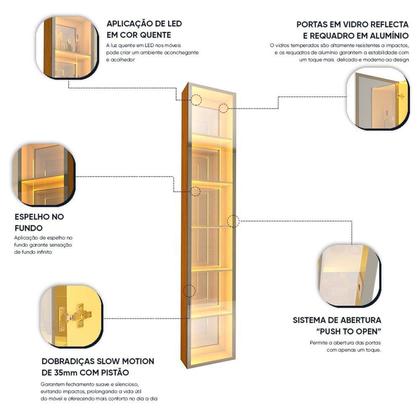 Imagem de Cristaleira 1 Porta Reflecta com Fita Led com Espelho Luminare 100% Mdf