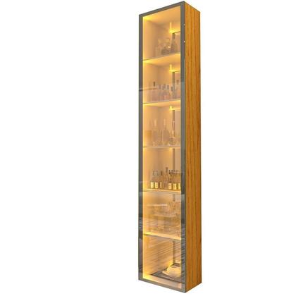 Imagem de Cristaleira 1 Porta Reflecta com Fita LED com Espelho Luminare 100% MDF Marrom/Marrome