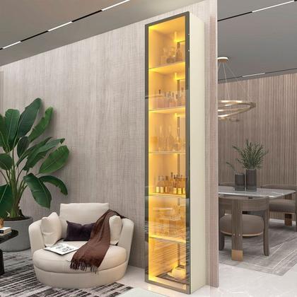 Imagem de Cristaleira 1 Porta Reflecta com Fita LED e Espelho 100% MDF Luminare Bege/Off White