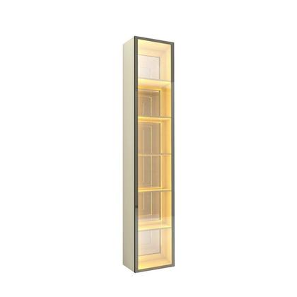 Imagem de Cristaleira 1 Porta Reflecta com Fita LED e Espelho 100% MDF Luminare Bege/Off White