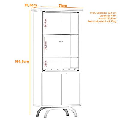 Cristaleira 181x71 Portas e Prateleiras de Vidro 3mm Com Led e Adega Clara Ype/Off White - EdeCasaMoveis Imagem de Cristaleira 181x71 Portas e Prateleiras de Vidro 3mm Com Led e Adega Clara Ype/Off White - EdeCasaMoveis