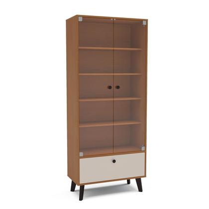 Imagem de Cristaleira 2 Portas de Vidro 1 Gaveta 4 Prateleiras 75cm Creme Freijó Londres Marrom