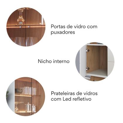 Cristaleira 2 Portas de Vidro Noronha com Led - Colibri Imagem de Cristaleira 2 Portas de Vidro Noronha com Led