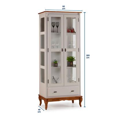 Imagem de Cristaleira 2 Portas e Laterais em Vidros 3 Prateleiras 1 Gaveta 60303 Linz Móveis - Off White/Imbuia Glazer