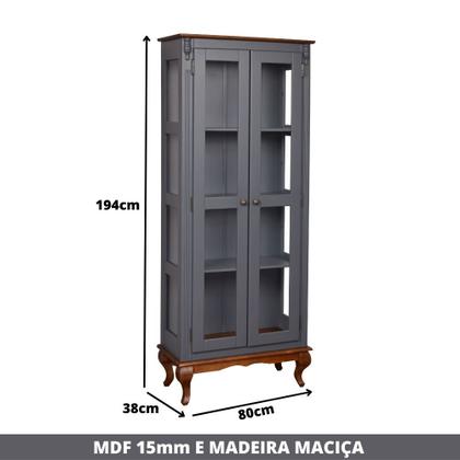 Imagem de Cristaleira 2 Portas Vidro Madeira Versalhes Cinza