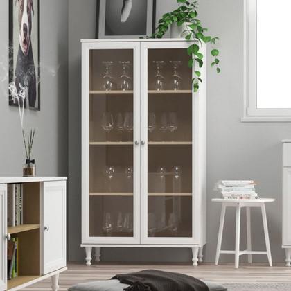 Imagem de Cristaleira 2 Portas Vidro Pés Madeira 151x80 cm E957 Branco Dtall