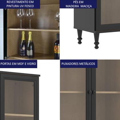 Cristaleira 2 Portas Vidro Pés Madeira 151x80 cm E957 Preto Dtall - Milani Store Imagem de Cristaleira 2 Portas Vidro Pés Madeira 151x80 cm E957 Preto Dtall