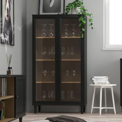 Cristaleira 2 Portas Vidro Pés Madeira 151x80 cm E957 Preto Dtall - Milani Store Imagem de Cristaleira 2 Portas Vidro Pés Madeira 151x80 cm E957 Preto Dtall