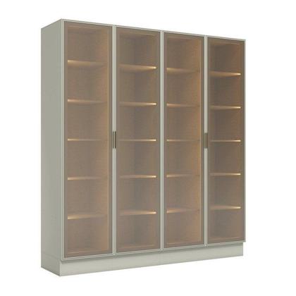 Imagem de Cristaleira 200cm 4 Portas com LED e Vidro Reflecta Temperado 100% MDF Fineze Bege/Areia HP