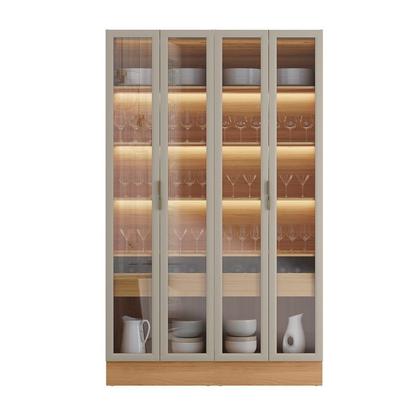 Imagem de Cristaleira 4 Portas 2 Gavetas com LED Allure Marrom/Jequitibá/Gris Fosco