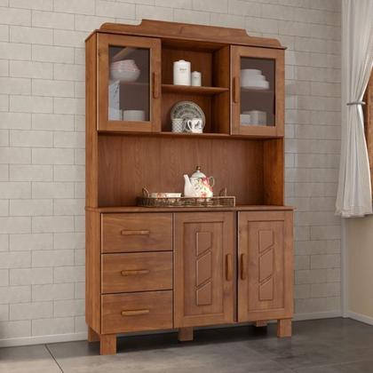 Imagem de Cristaleira 4 Portas 3 Gavetas Com Aplique 122 cm 1279 Castanho Milani Store