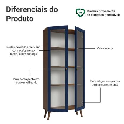 Imagem de Cristaleira 70 cm 2 Portas de Vidro com Pés Cônicos Rustic/Azul/Rustic Vik Madesa