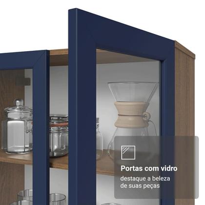 Imagem de Cristaleira 70 cm 2 Portas de Vidro com Pés Cônicos Rustic/Azul/Rustic Vik Madesa