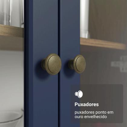 Imagem de Cristaleira 70 cm 2 Portas de Vidro com Pés Cônicos Rustic/Azul/Rustic Vik Madesa