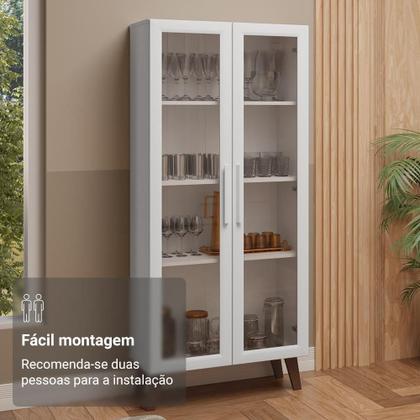 Imagem de Cristaleira 70 cm 2 Portas de Vidro com Pés Trapézio Branco/Marrom Madesa