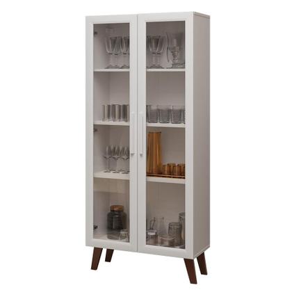 Imagem de Cristaleira 70 cm 2 Portas de Vidro com Pés Trapézio Branco/Marrom Madesa