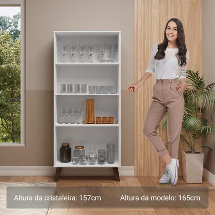 Imagem de Cristaleira 70 cm 2 Portas de Vidro com Pés Trapézio Branco/Marrom Madesa