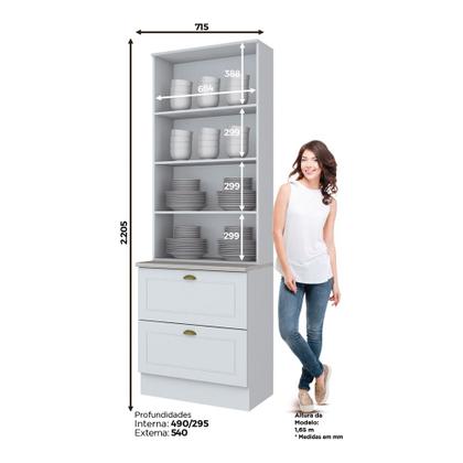 Imagem de Cristaleira 71,5cm 2 Portas 2 Gavetas Americana Henn - Branco HP Fosco