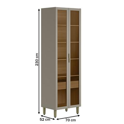 Imagem de Cristaleira Allure 2 Portas 1 Gaveta com Vidro e Led 100% Mdf Jequitibá/Gris Fosco - Linea Brasil