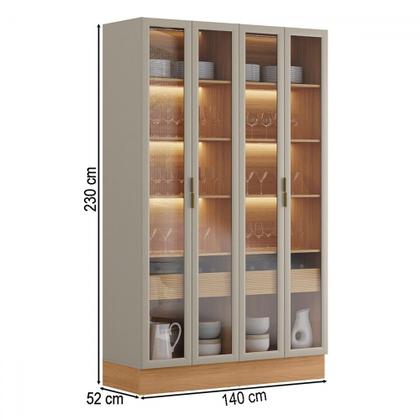 Imagem de Cristaleira Allure 4 Portas 2 Gavetas com Vidro 100% Mdf Jequiti/Gris Fosco - Linea Brasil