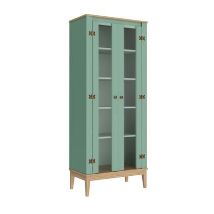 Imagem de Cristaleira Colonial 2 Portas Vidro Pés Madeira Mel e Oliva 75cm Movelbento Verde
