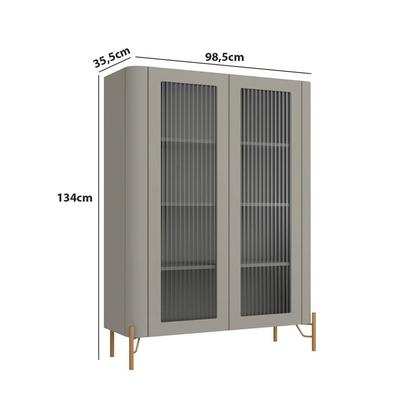 Imagem de Cristaleira com 2 Portas 98,5cm Vidro Canelado Pés em Metal Bend Cinza/Grigio/Dourado
