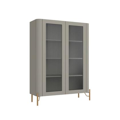 Imagem de Cristaleira com 2 Portas 98,5cm Vidro Canelado Pés em Metal Bend Cinza/Grigio/Dourado