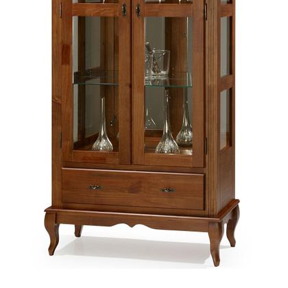 Imagem de Cristaleira com Espelho e LED 2 Portas 3 Prateleiras e Laterais em Vidro 60303EL Linz Móveis - Imbuia Glazer