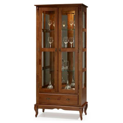 Imagem de Cristaleira com Espelho e LED 2 Portas 3 Prateleiras e Laterais em Vidro 60303EL Linz Móveis - Imbuia Glazer