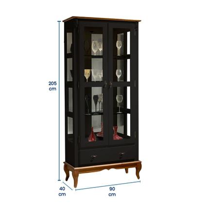 Imagem de Cristaleira com Espelho e LED 2 Portas 3 Prateleiras e Laterais em Vidro 60303EL Linz Móveis - Imbuia Glazer