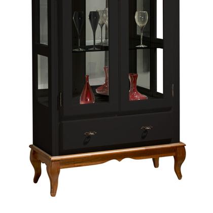 Imagem de Cristaleira com Espelho e LED 2 Portas 3 Prateleiras e Laterais em Vidro 60303EL Linz Móveis - Imbuia Glazer