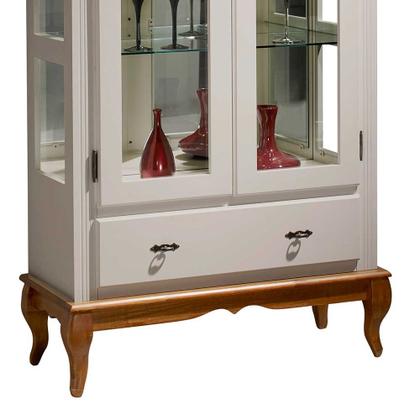 Imagem de Cristaleira com Espelho e LED 2 Portas 3 Prateleiras e Laterais em Vidro 60303EL Linz Móveis - Off White/Imbuia Glazer