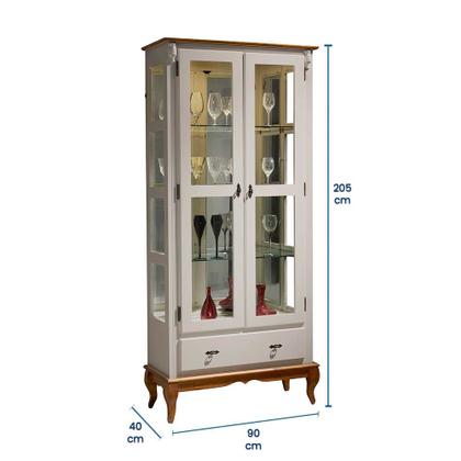 Imagem de Cristaleira com Espelho e LED 2 Portas 3 Prateleiras e Laterais em Vidro 60303EL Linz Móveis - Off White/Imbuia Glazer