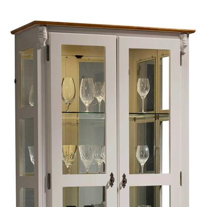 Imagem de Cristaleira com Espelho e LED 2 Portas 3 Prateleiras e Laterais em Vidro 60303EL Linz Móveis - Off White/Imbuia Glazer