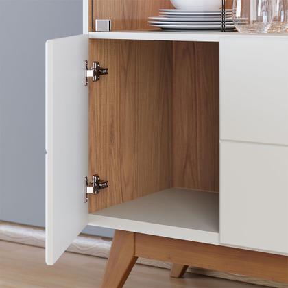 Imagem de Cristaleira com Portas de Vidro e Led Cozinha Moon Off White Matte/Freijó C04 - D'Rossi