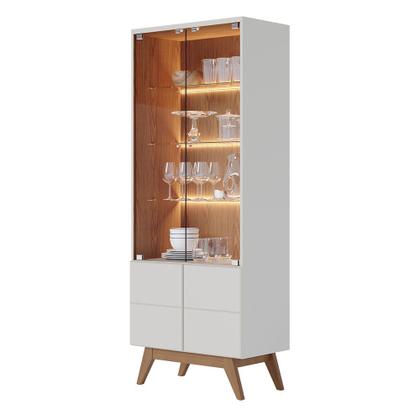 Imagem de Cristaleira com Portas de Vidro e Led Cozinha Moon Off White Matte/Freijó C04 - D'Rossi