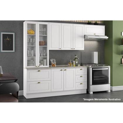Imagem de Cristaleira de Cozinha Americana 2 Portas c/ Vidro e 2 Gavetas Branco - Henn
