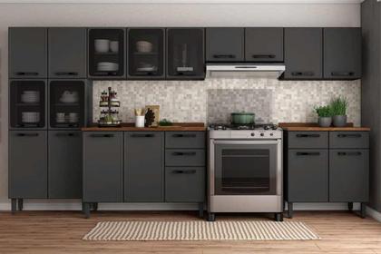 Imagem de Cristaleira de Cozinha Paneleiro Estilo 7039 c/ 6 Portas (2 c/ Vidro) 80cm Cinza/Grafite - Bertolini