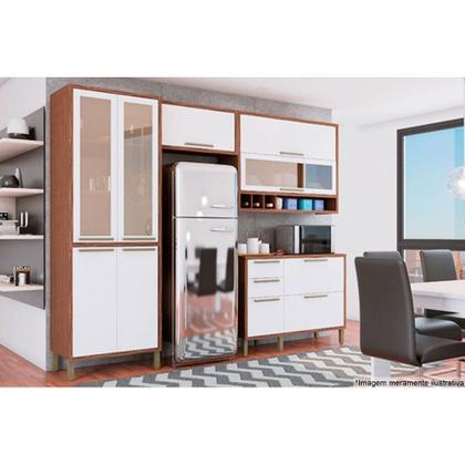 Imagem de Cristaleira de Cozinha Syrah c/ 4 Portas (2 c/ Vidro Reflecta) 75cm Amendoa/Off White - Ronipa