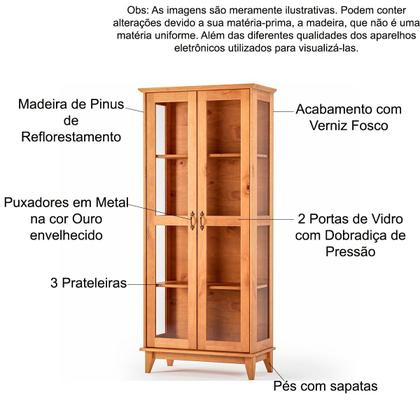 Cristaleira de Madeira Maciça 2 Portas de Vidro Bella Slim - MPO Móveis Imagem de Cristaleira de Madeira Maciça 2 Portas de Vidro Bella Slim
