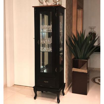 Imagem de Cristaleira de Vidro e Madeira Antique com 1 Porta 1 Gaveta e Espelho - 1079E