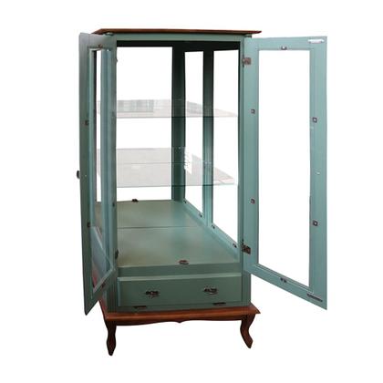 Imagem de Cristaleira de Vidro e Madeira Antique com 2 Portas 1 Gaveta e Espelho - 1080E