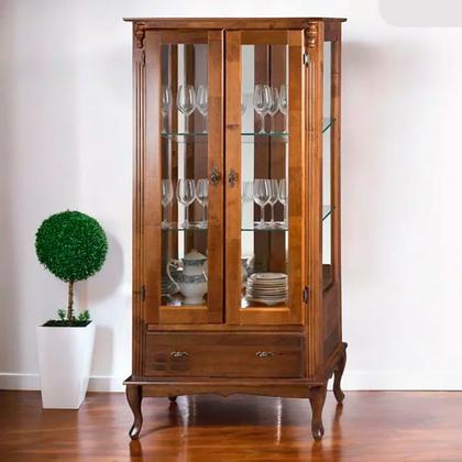 Imagem de Cristaleira de Vidro e Madeira Antique com 2 Portas 1 Gaveta e Espelho - 1080E