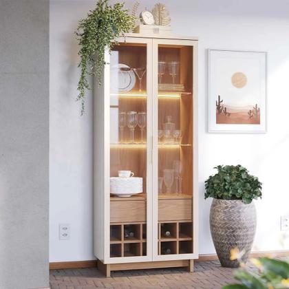 Imagem de Cristaleira Decorativa Tenerife Com Portas de Vidro e Adega LED MDF/MDP OffWhite/Freijó G73 - Gran Belo
