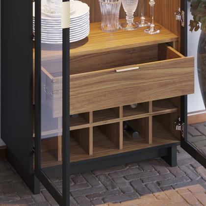 Imagem de Cristaleira Decorativa Tenerife Com Portas de Vidro e Adega LED MDF/MDP Preto/Noce G73 - Gran Belo