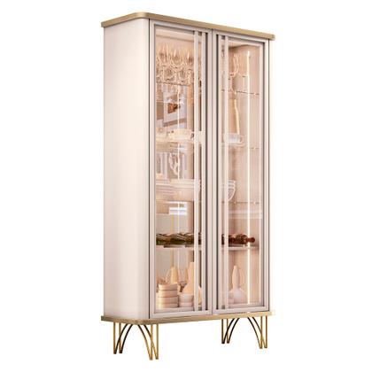 Imagem de Cristaleira Decorativo com LED Portas de Vidro Texas Off White/Champagne G26 - Gran belo
