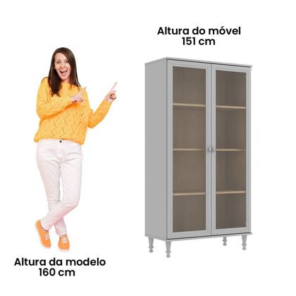 Imagem de Cristaleira Estante Para Livros 2 Portas Vidro E-957 Cinza