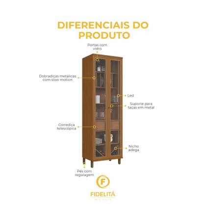 Imagem de Cristaleira Fidelitá Barcelona Com Led 2 Portas Com Vidro 1 Gaveta 70cm Freijó