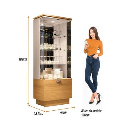 Imagem de Cristaleira Hb Móveis Aura 2 Portas De Vidro 1 Gaveta Cinamomo-off White