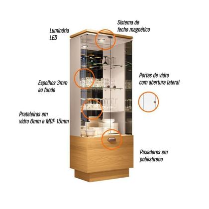 Imagem de Cristaleira Hb Móveis Aura 2 Portas De Vidro 1 Gaveta Cinamomo-off White